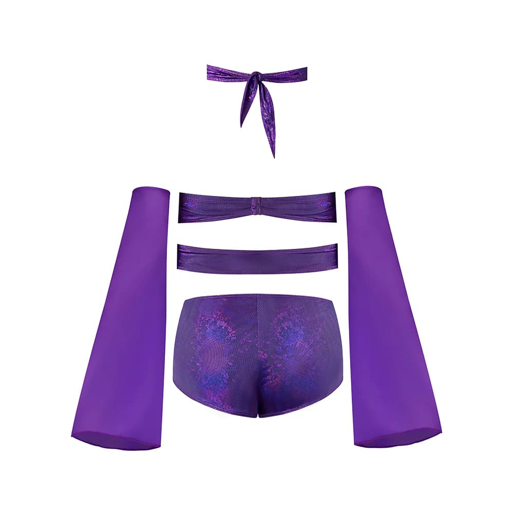 Magic Silk Glimmer Wrap Bralette, Booty Shorts & Sleeve Set Purple Disco Queen Size thumbnail 5