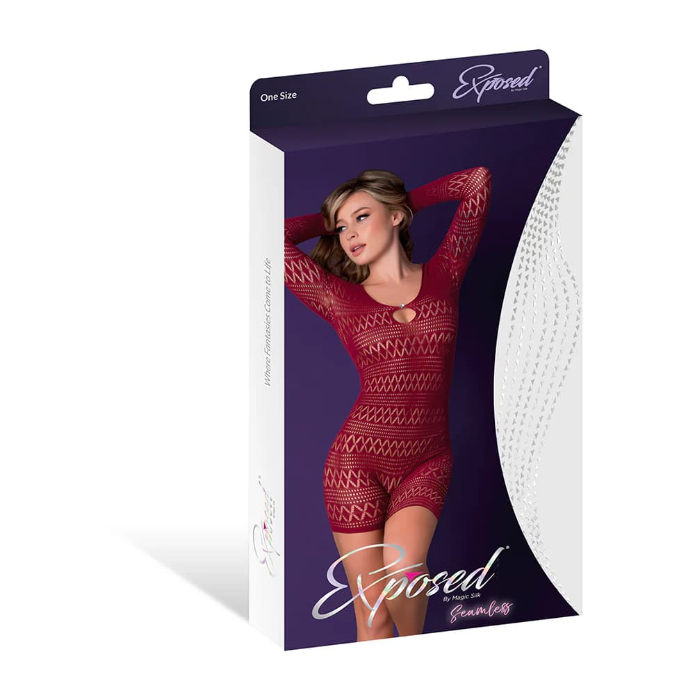 Magic Silk Seamless Long Sleeve Romper Burgundy O/S thumbnail 5