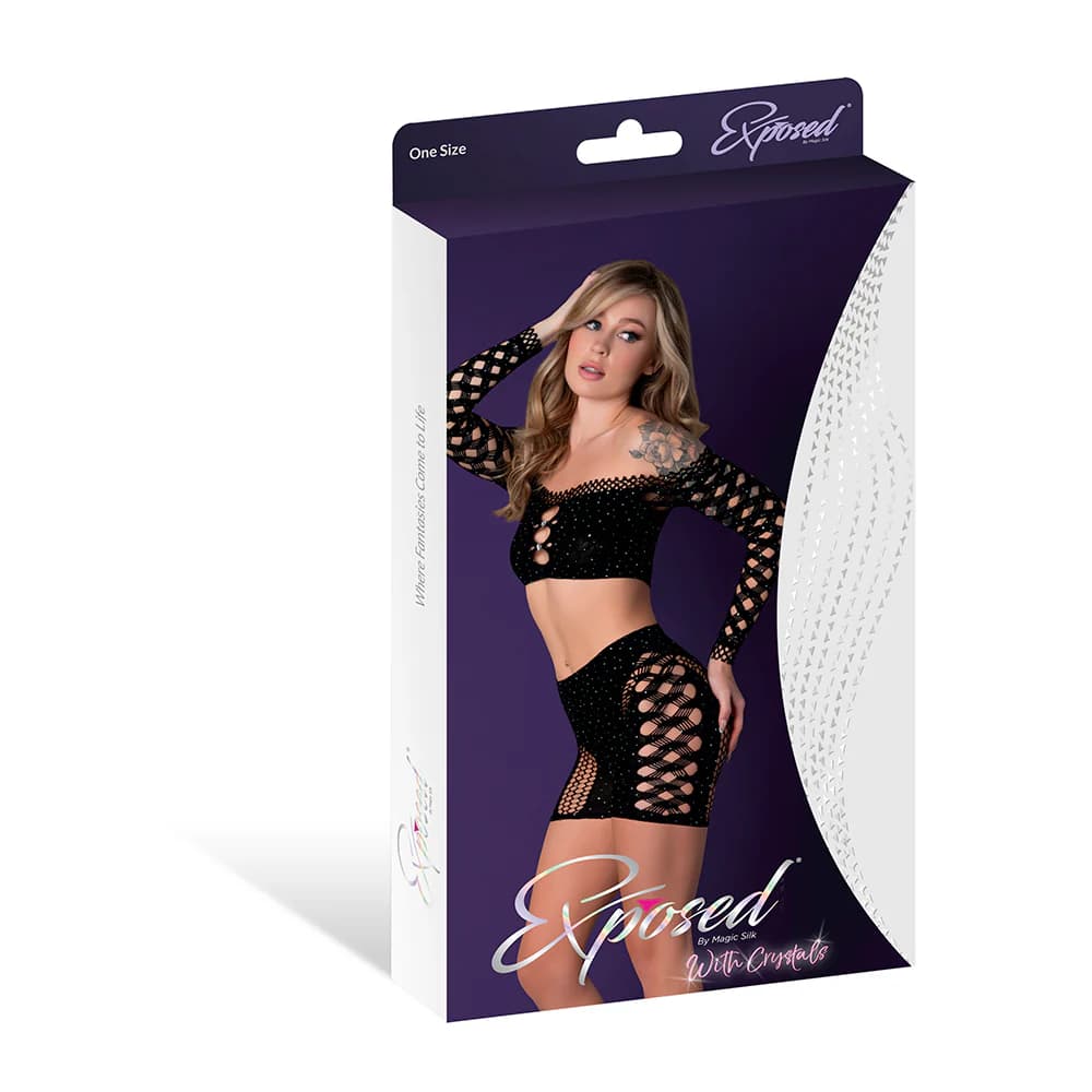 Magic Silk Seamless Crop Top & Short Set Black with Rhinestones O/S thumbnail 5