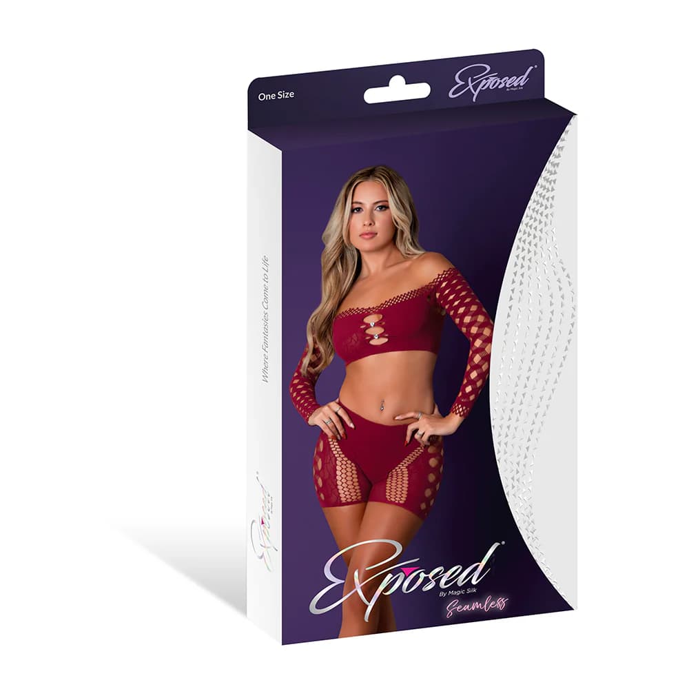 Magic Silk Seamless Crop Top & Short Set Burgundy O/S thumbnail 5