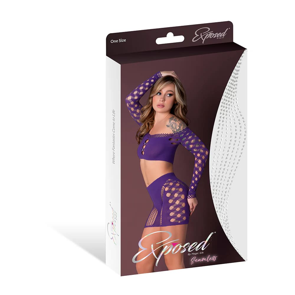Magic Silk Seamless Crop Top & Short Set Purple O/S thumbnail 5