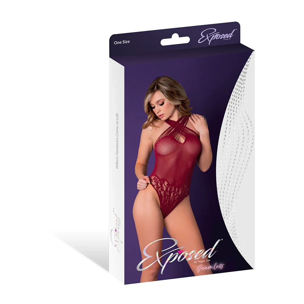 Magic Silk Seamless Crotchless Teddy Burgundy O/S thumbnail 5