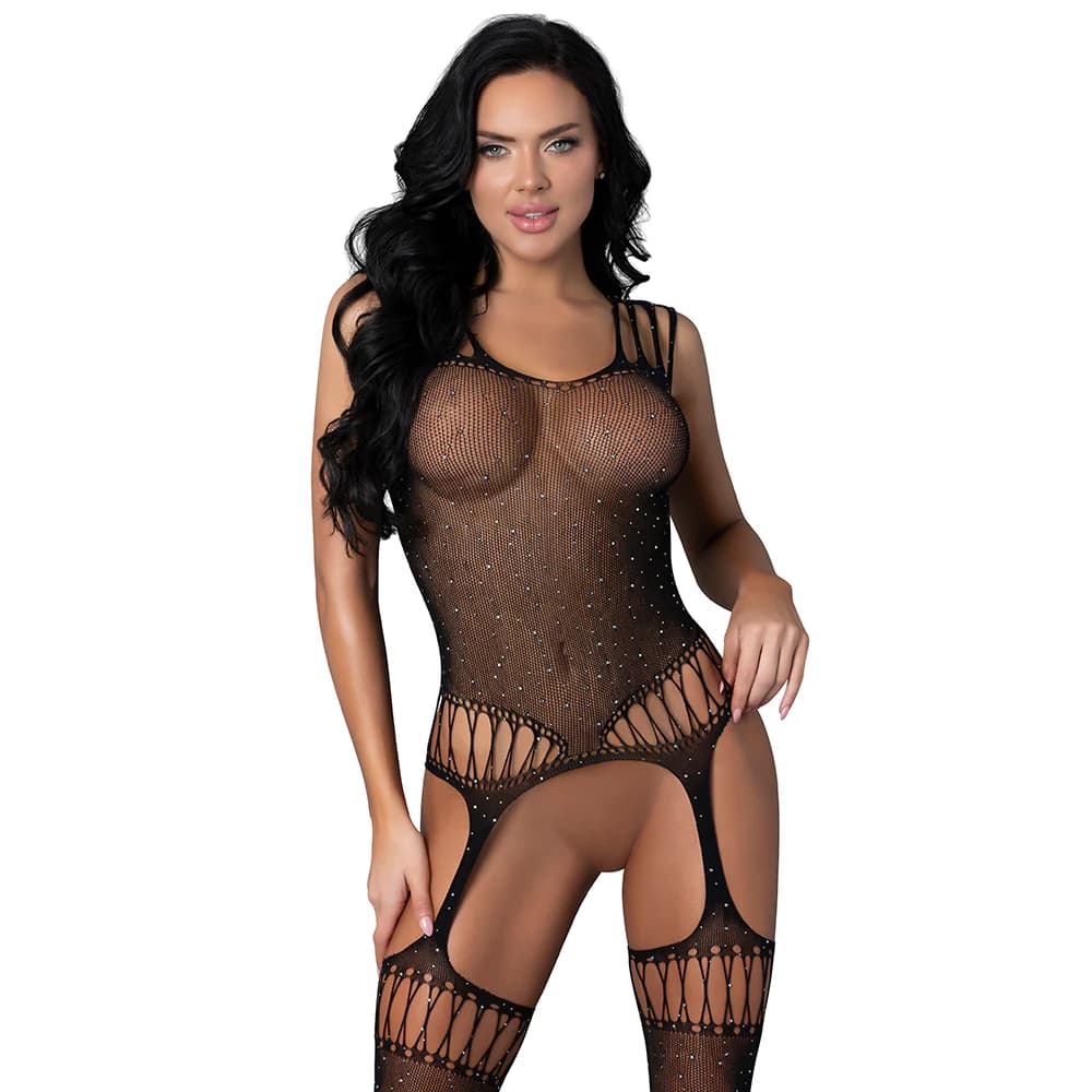 Magic Silk Seamless Bodystocking Black with Rhinestones O/S thumbnail 4