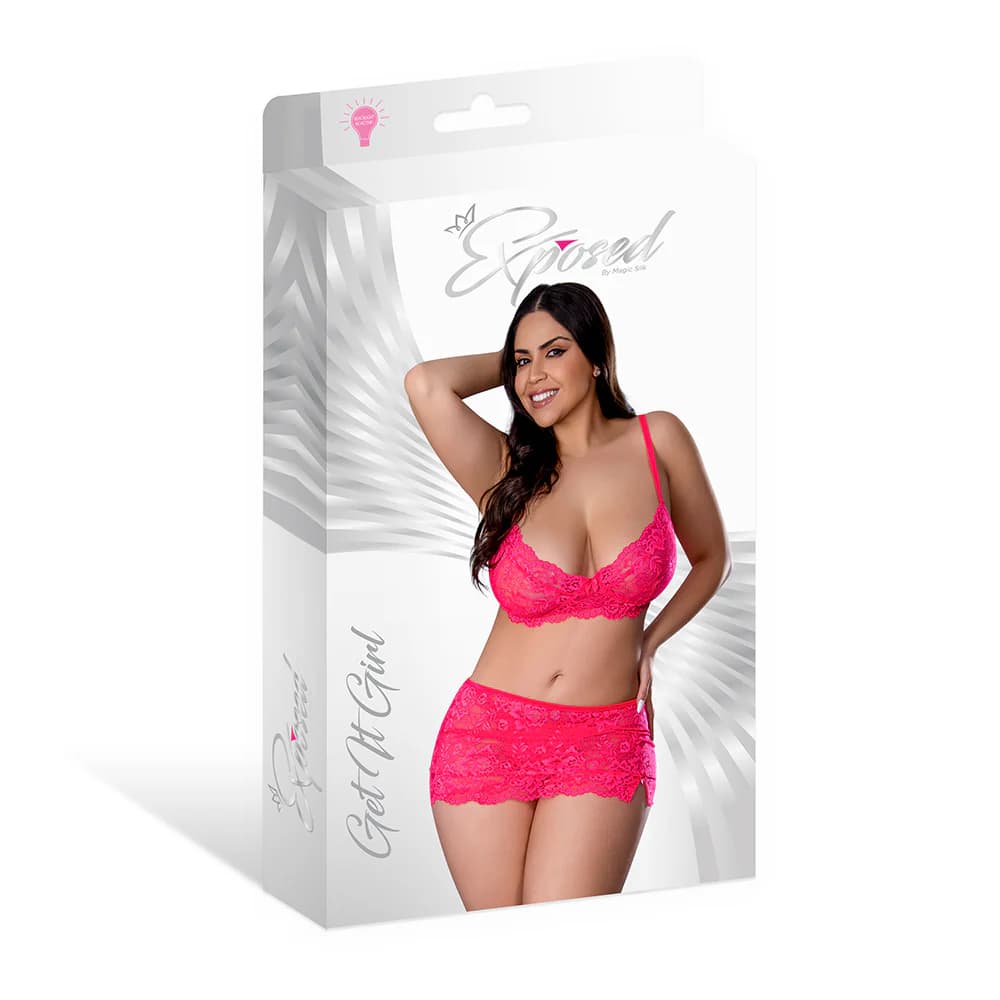 Magic Silk Get It Girl Bra, Skirt & Thong Set Diva Pink Queen Size thumbnail 8