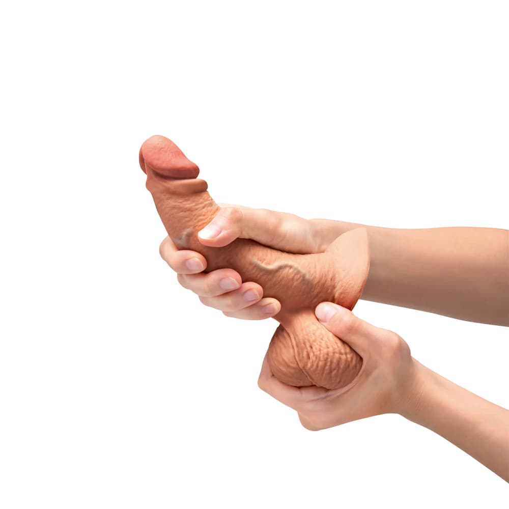 b-Vibe Slipskin Realistic Silicone Dildo 6.5 in. Curved Mocha thumbnail 7