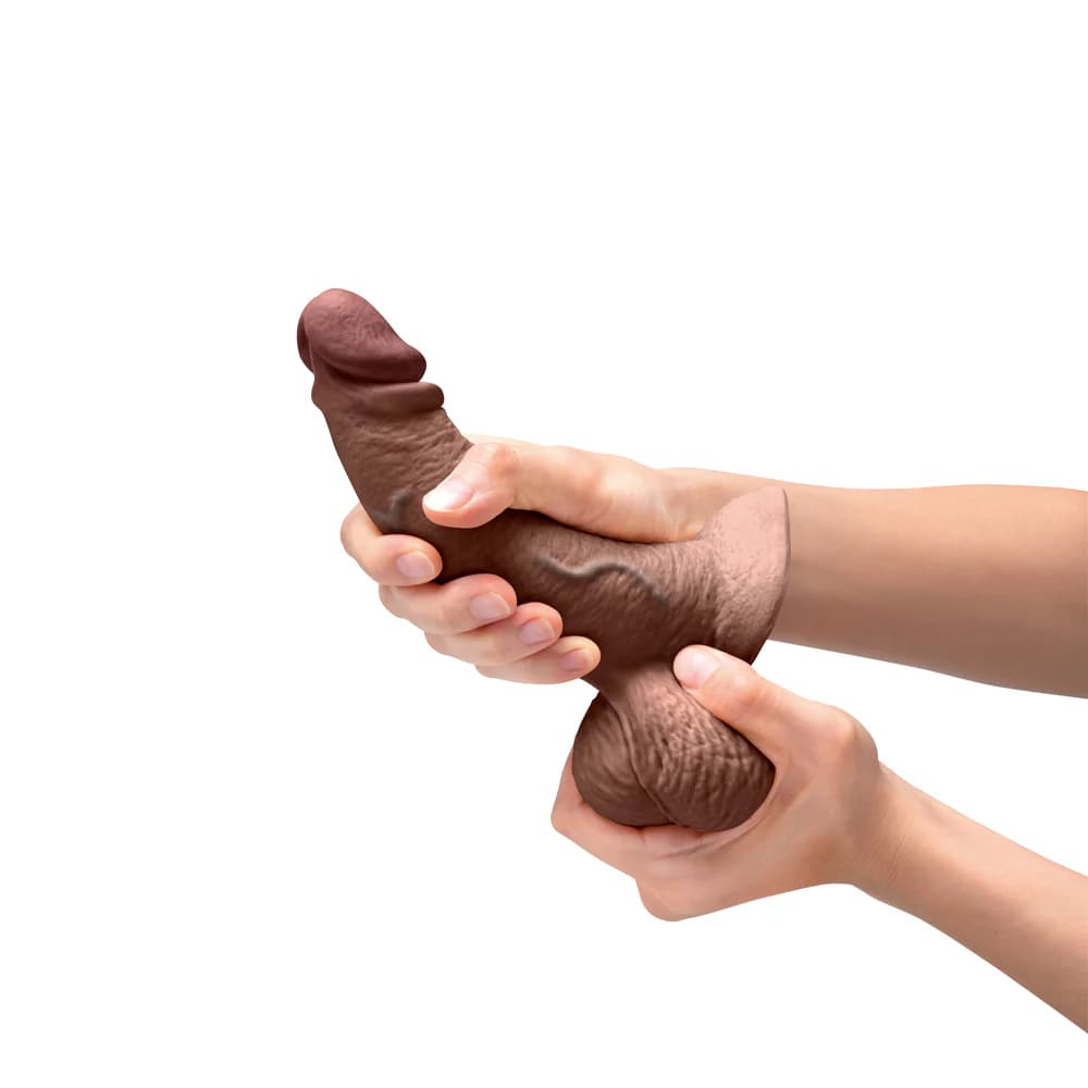 b-Vibe Slipskin Realistic Silicone Dildo 6.5 in. Curved Brown thumbnail 7