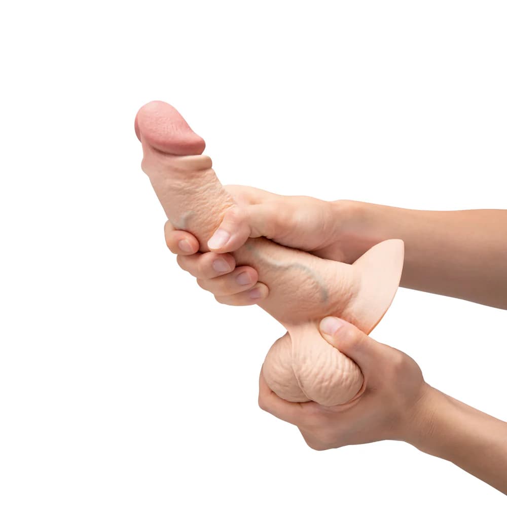 b-Vibe Slipskin Realistic Silicone Dildo 8 in. Curved Cream thumbnail 7
