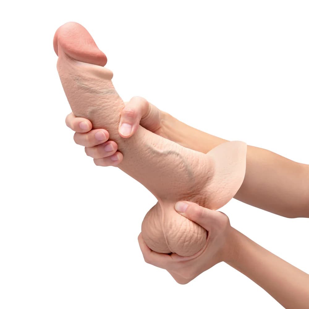 b-Vibe Slipskin Realistic Silicone Dildo 10 in. Curved Cream thumbnail 8