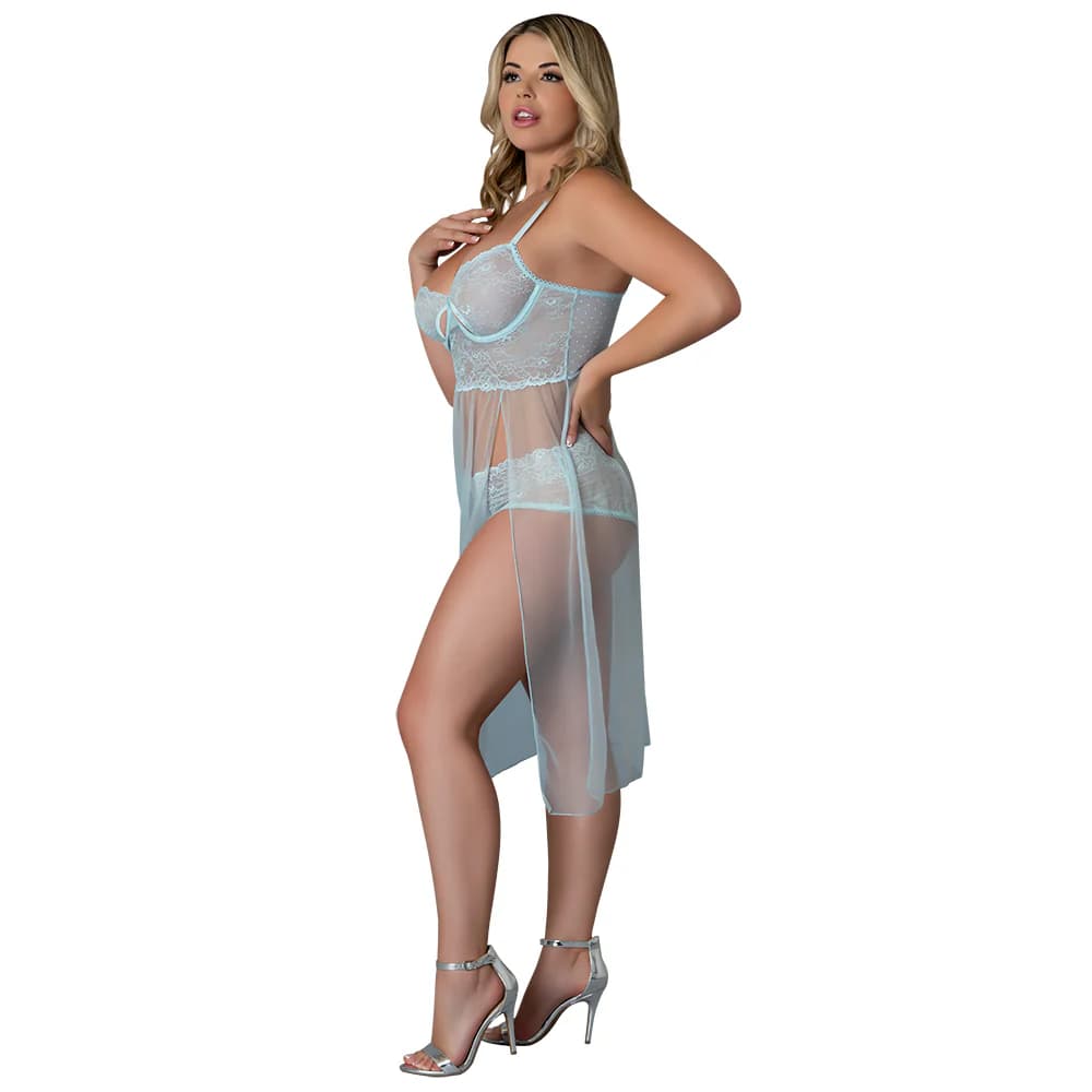 Magic Silk Blue Sky Long Chemise & Boy Short Panty Blue Queen Size thumbnail 4