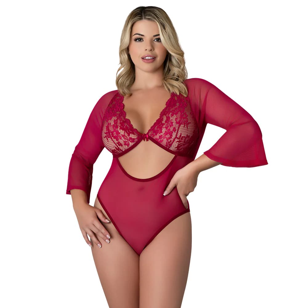 Magic Silk Black Cherry 3/4 Sleeve Playsuit Cherry Queen Size thumbnail 2