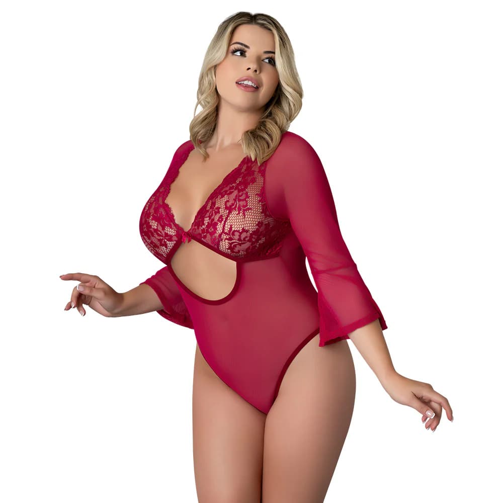 Magic Silk Black Cherry 3/4 Sleeve Playsuit Cherry Queen Size thumbnail 3