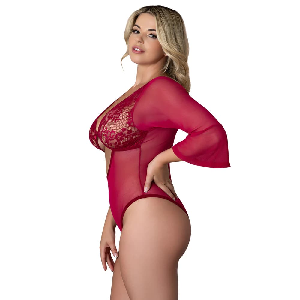 Magic Silk Black Cherry 3/4 Sleeve Playsuit Cherry Queen Size thumbnail 4