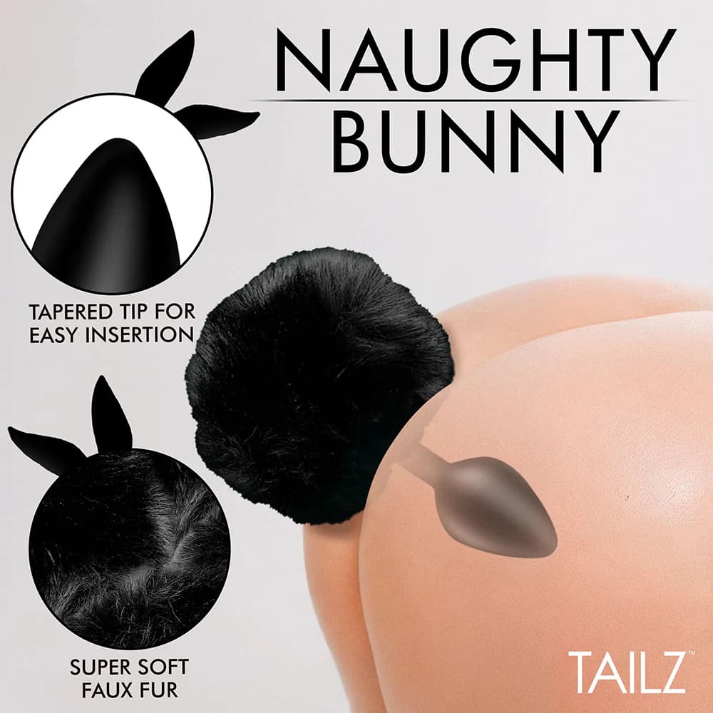 Tailz Fluffy Bunny Tail Silicone Plug Black thumbnail 4