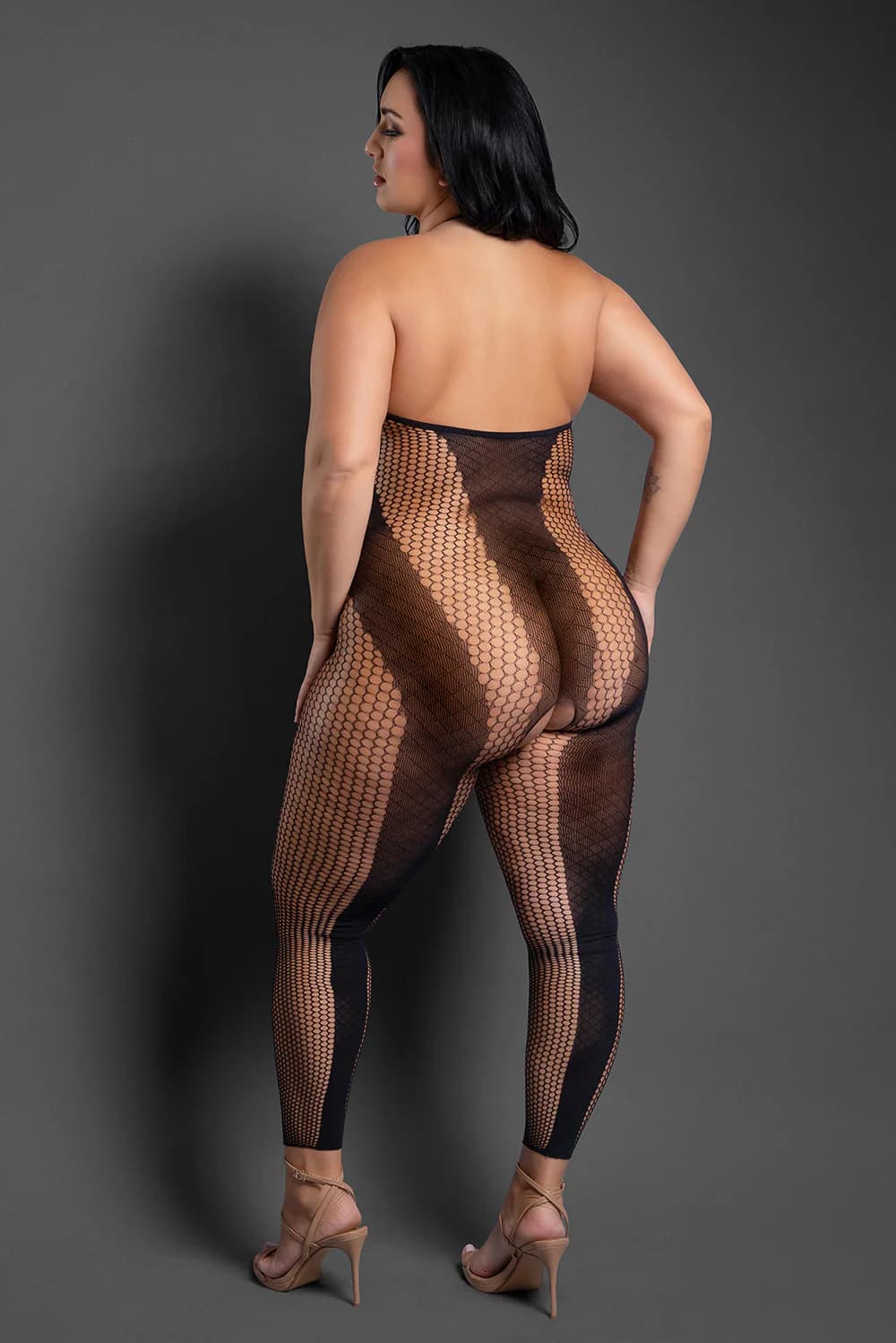 Fantasy Lingerie Sheer Make Your Move Footless Open-Crotch Halter Bodystocking Black Queen Size thumbnail 3