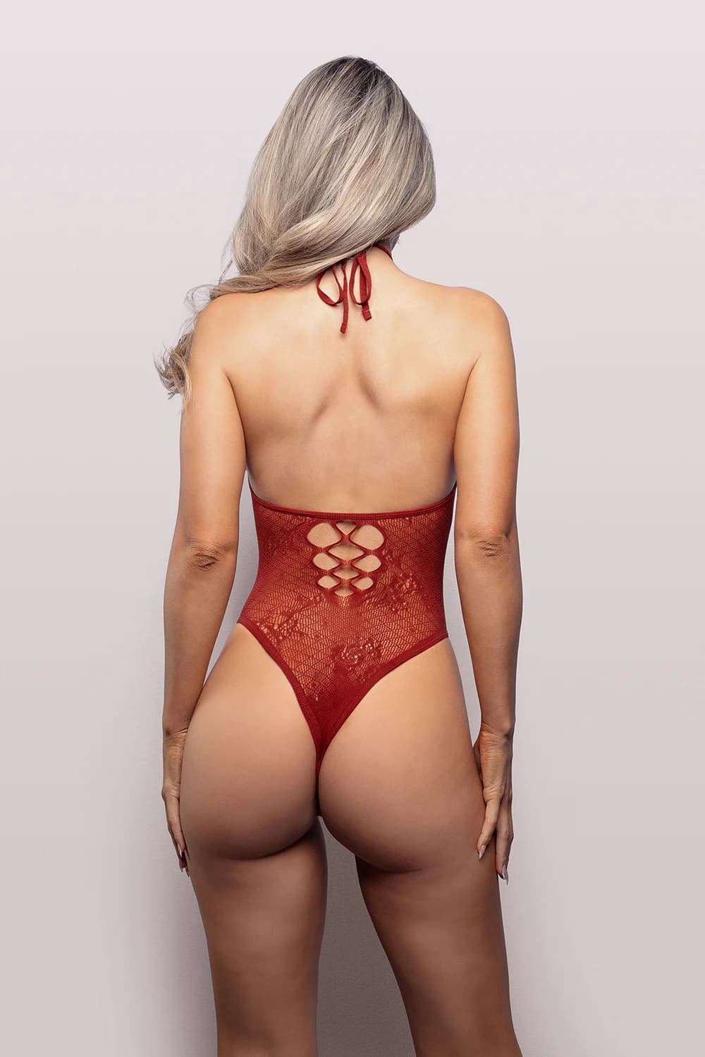 Fantasy Lingerie Vixen Just Kissed Halter Tie Plunge Teddy Red O/S thumbnail 3