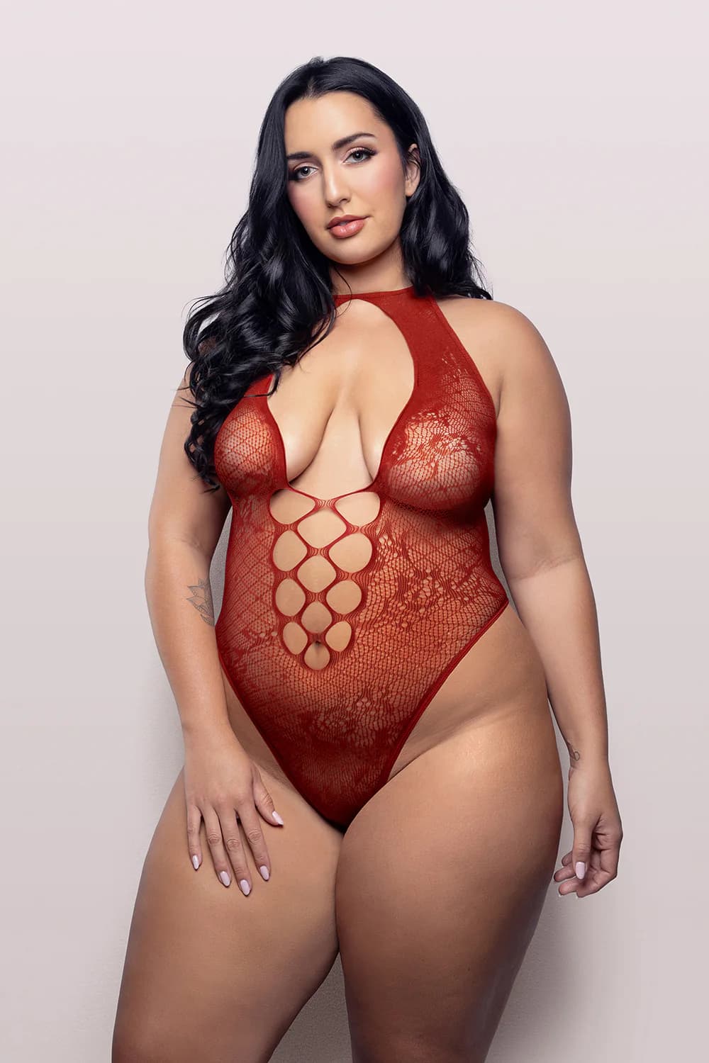 Fantasy Lingerie Vixen Just Kissed Halter Tie Plunge Teddy Red Queen Size thumbnail 2