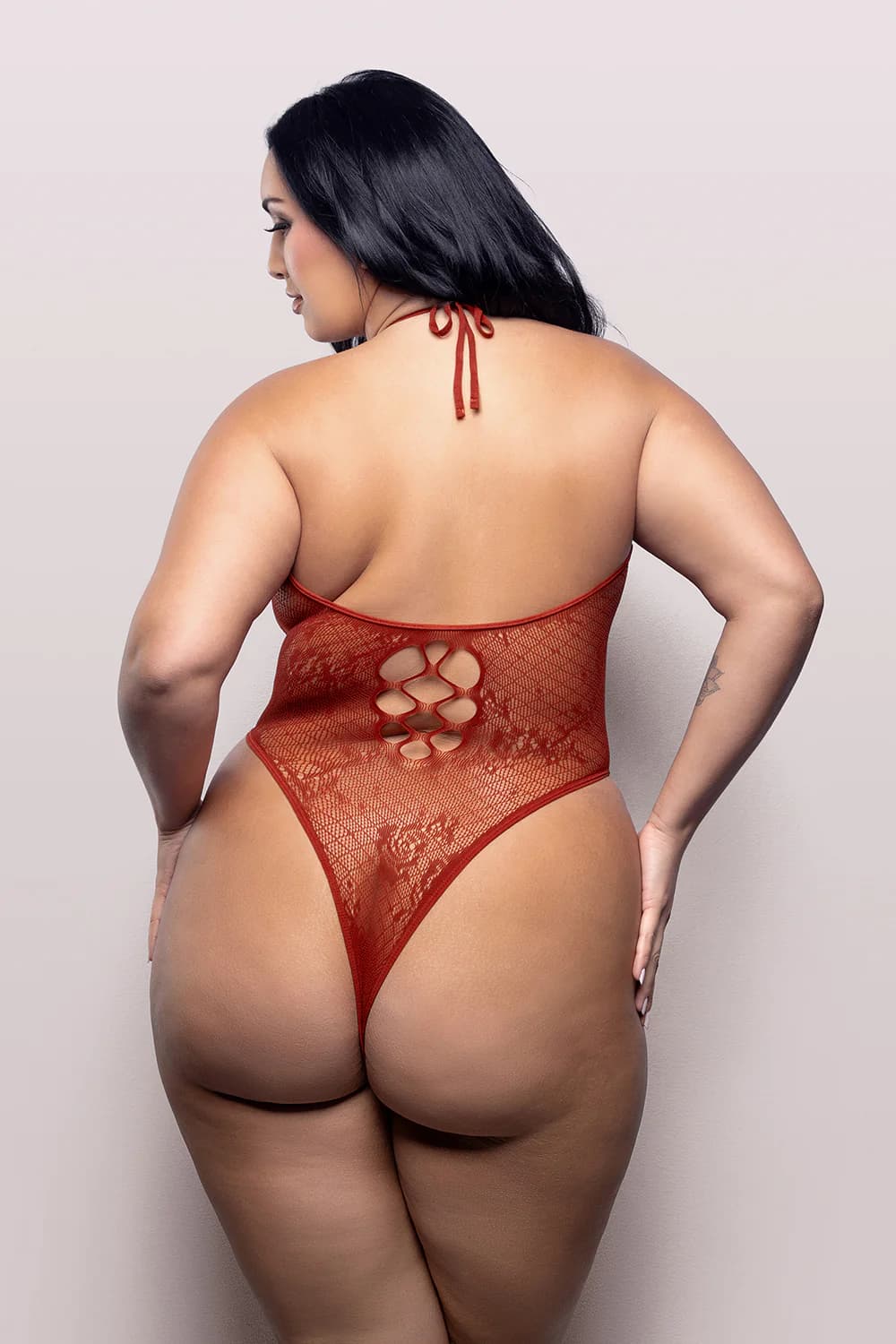 Fantasy Lingerie Vixen Just Kissed Halter Tie Plunge Teddy Red Queen Size thumbnail 3