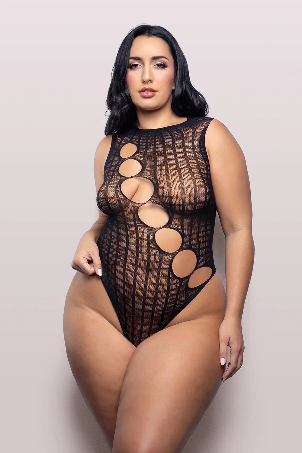 Fantasy Lingerie Vixen Latest Obsession Teddy with Diagonal Rhinestone Accent Cut-Outs Black Queen Size thumbnail 2