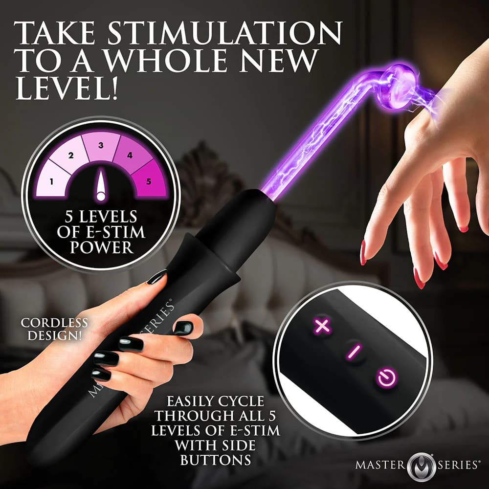 Master Series Elektrawand Rechargeable E-Stim Wand with Attachments Black thumbnail 4