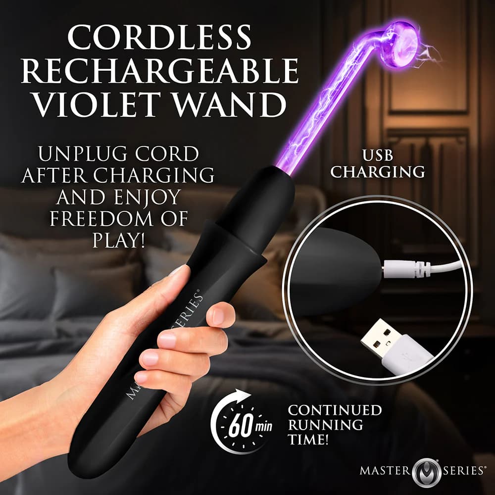 Master Series Elektrawand Rechargeable E-Stim Wand with Attachments Black thumbnail 5