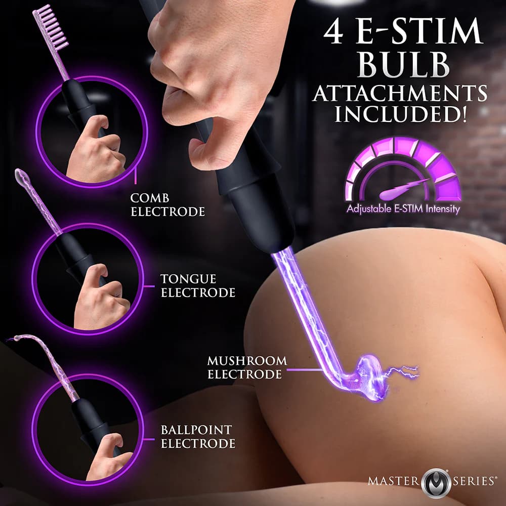 Master Series Elektrawand Rechargeable E-Stim Wand with Attachments Black thumbnail 6