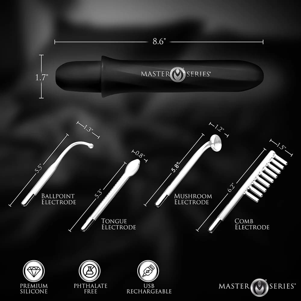 Master Series Elektrawand Rechargeable E-Stim Wand with Attachments Black thumbnail 7