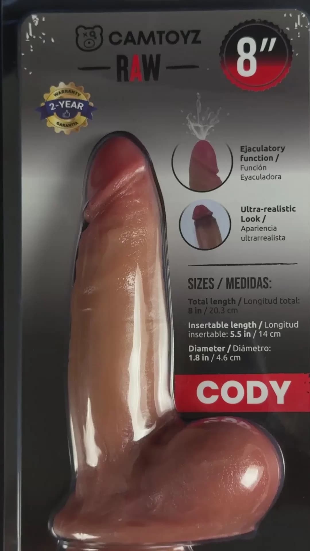 Camtoyz Raw Cody Ultra-Realistic 8 in. Squirting Dildo thumbnail 6