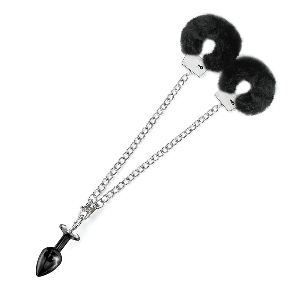NIXIE Metal Butt Plug & Furry Handcuff Set Medium Black thumbnail 2