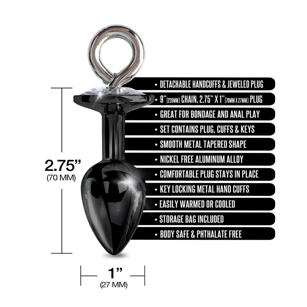 NIXIE Metal Butt Plug & Furry Handcuff Set Medium Black thumbnail 5