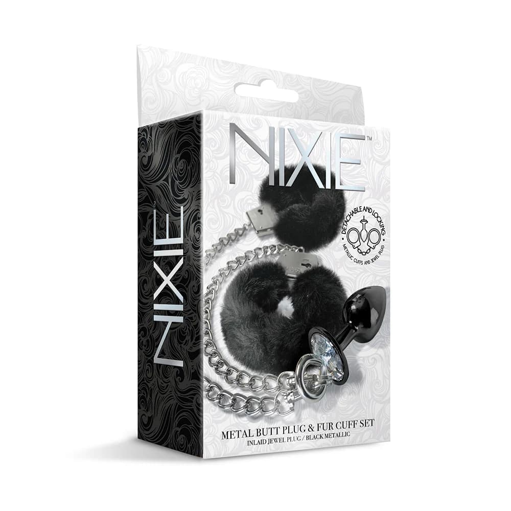 NIXIE Metal Butt Plug & Furry Handcuff Set Medium Black thumbnail 6