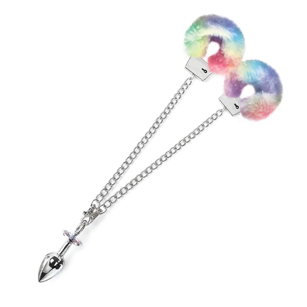 NIXIE Metal Butt Plug & Furry Handcuff Set Medium Unicorn thumbnail 2