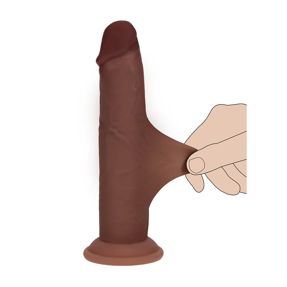 Realrock Sliding Skin Dual Density Silicone Dildo 6 in. Brown thumbnail 6
