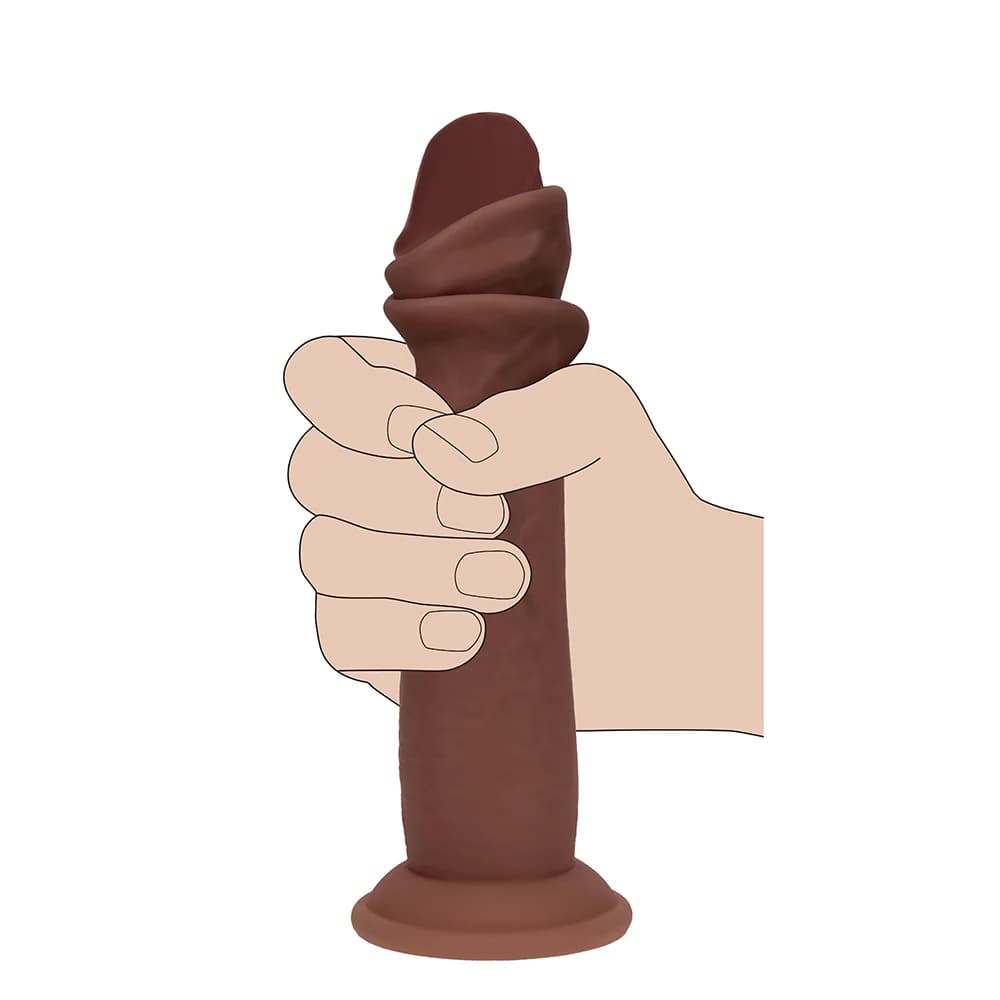 Realrock Sliding Skin Dual Density Silicone Dildo 6 in. Brown thumbnail 7
