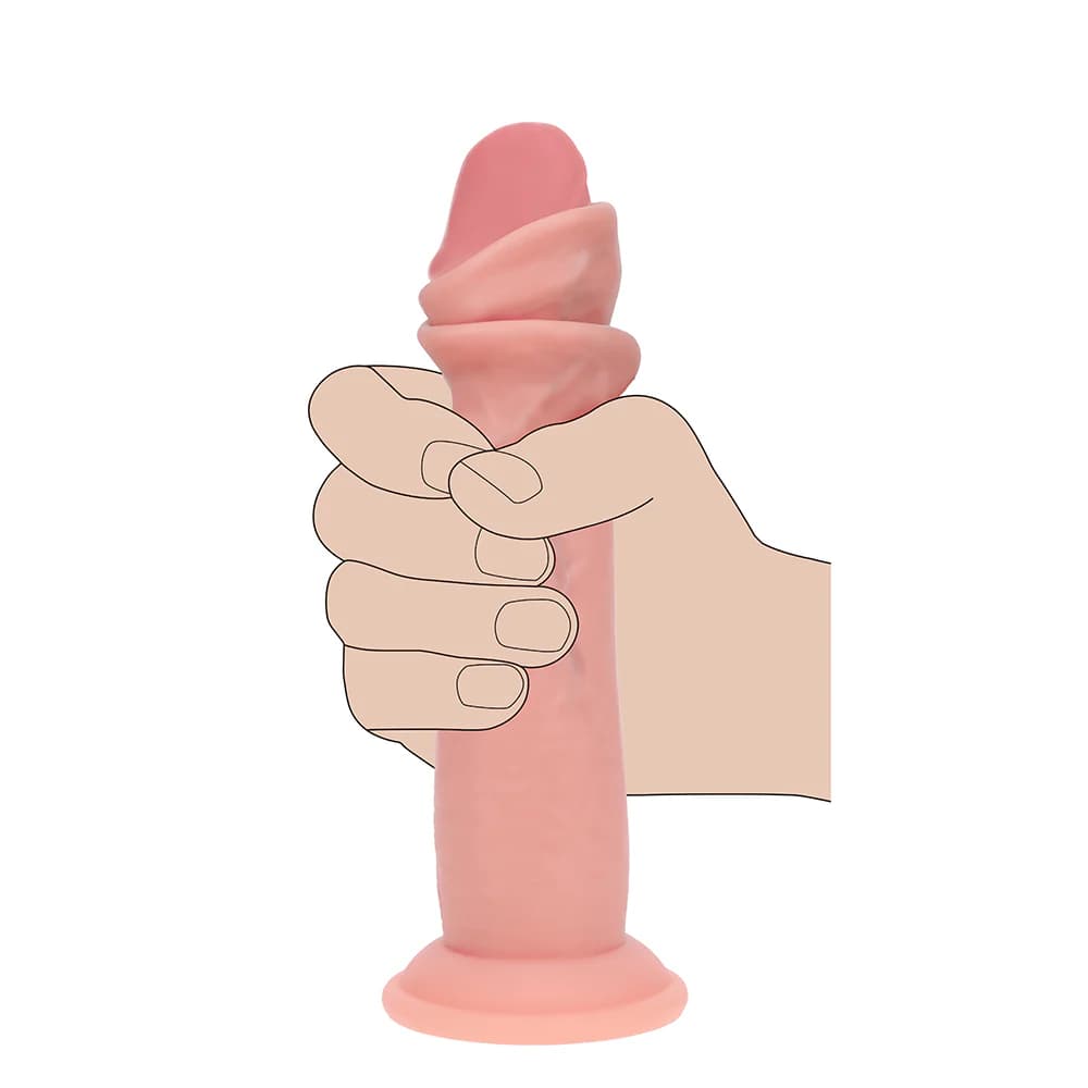 Realrock Sliding Skin Dual Density Silicone Dildo 6 in. Beige thumbnail 7