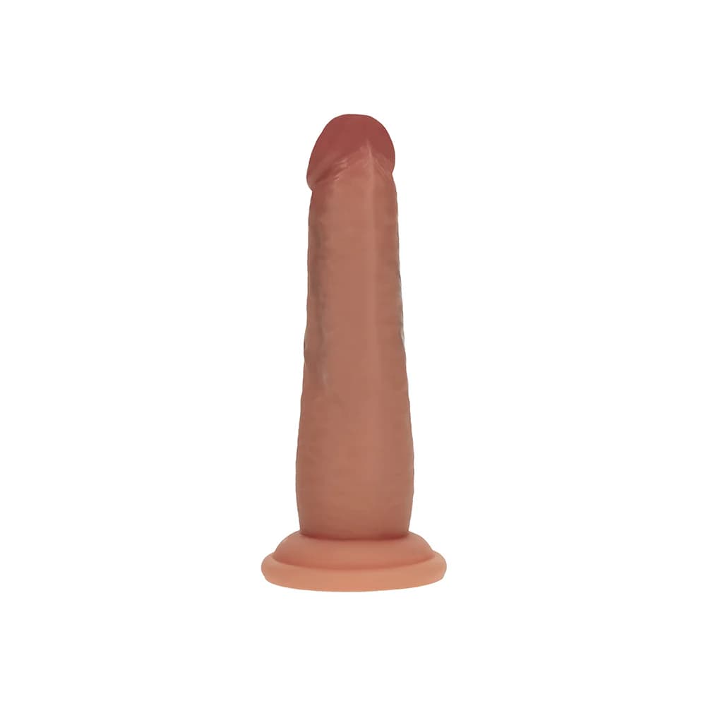 Realrock Sliding Skin Dual Density Silicone Dildo 6 in. Tan thumbnail 3