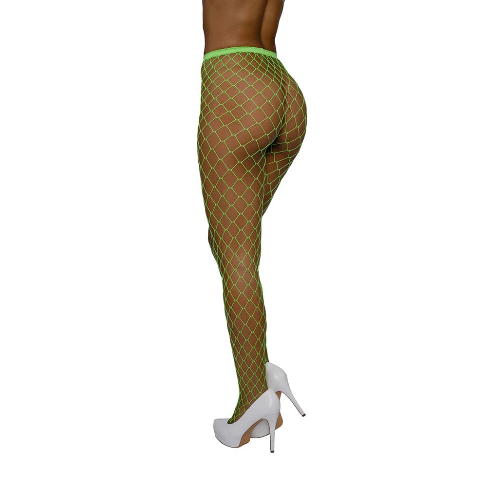 Dreamgirl High-Waist Fence Net Pantyhose Neon Lime O/S thumbnail 2