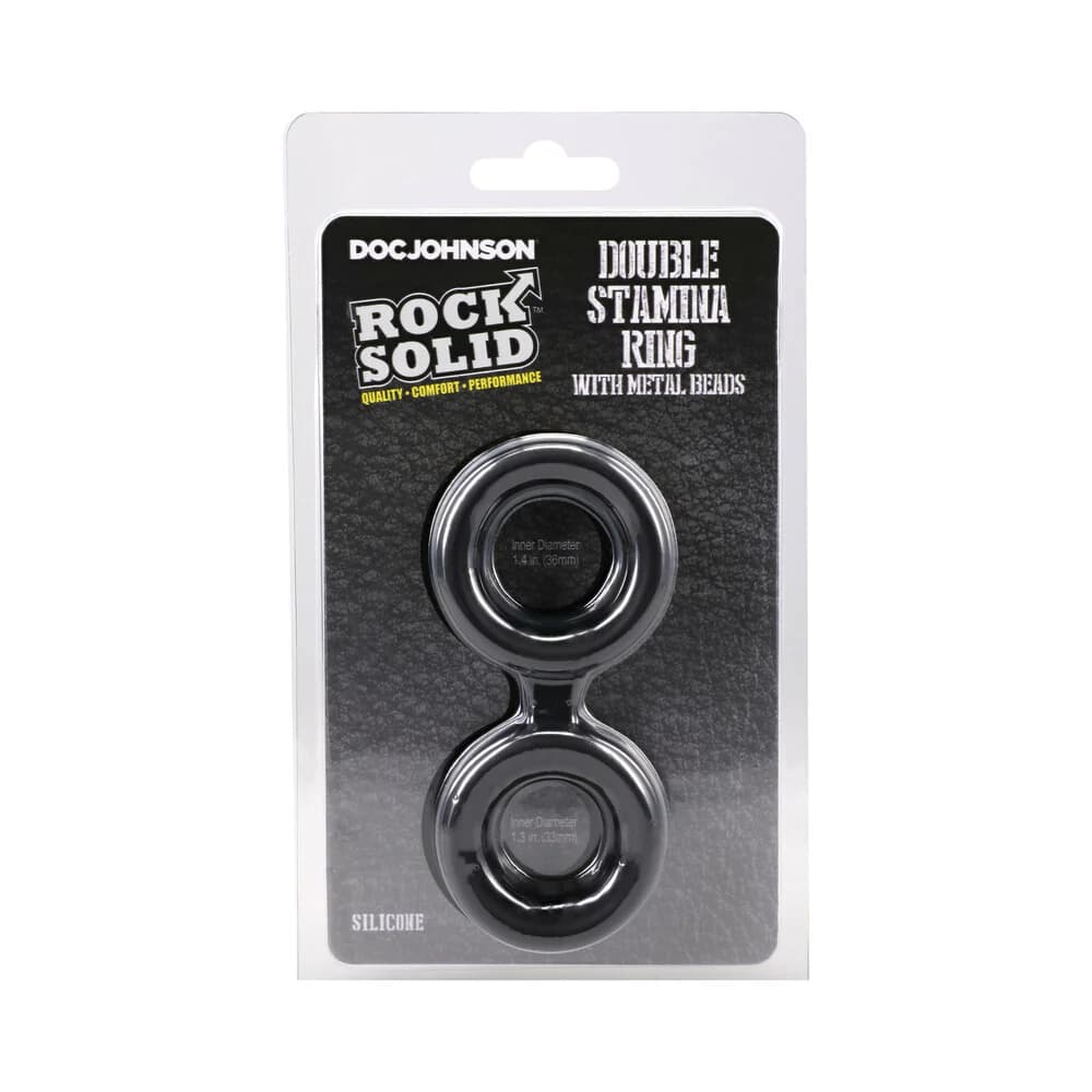 ROCK SOLID Silicone Double Stamina Ring with Metal Beads Black