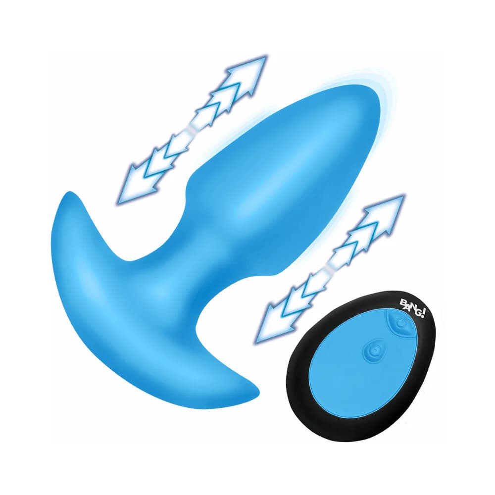 BANG! Thrusting & Vibrating Silicone Butt Plug Blue thumbnail 2