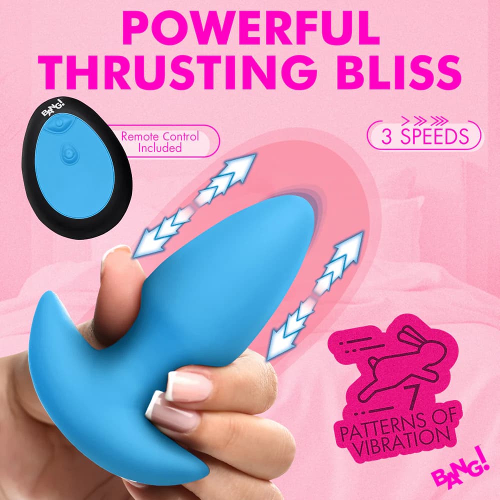 BANG! Thrusting & Vibrating Silicone Butt Plug Blue thumbnail 6