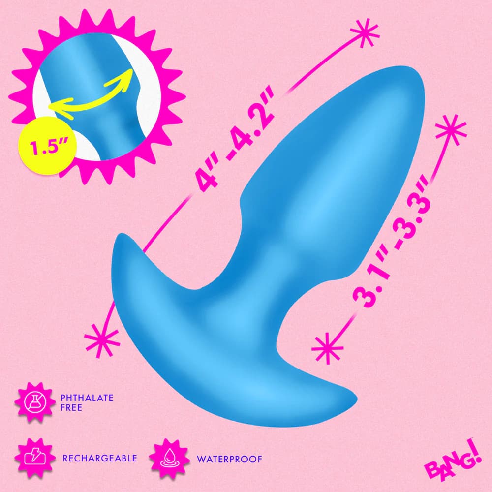 BANG! Thrusting & Vibrating Silicone Butt Plug Blue thumbnail 8