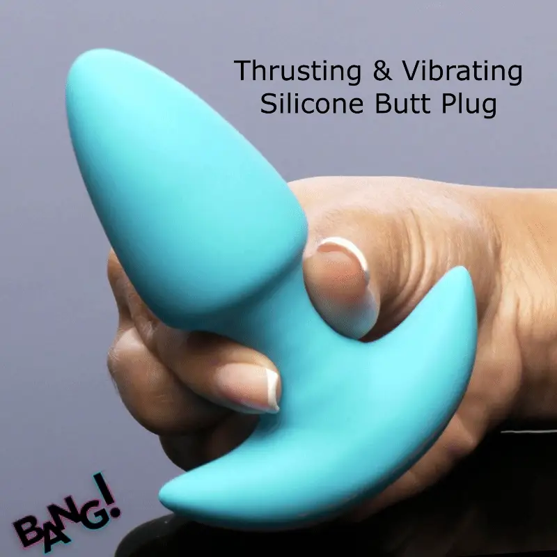 BANG! Thrusting & Vibrating Silicone Butt Plug Blue thumbnail 9