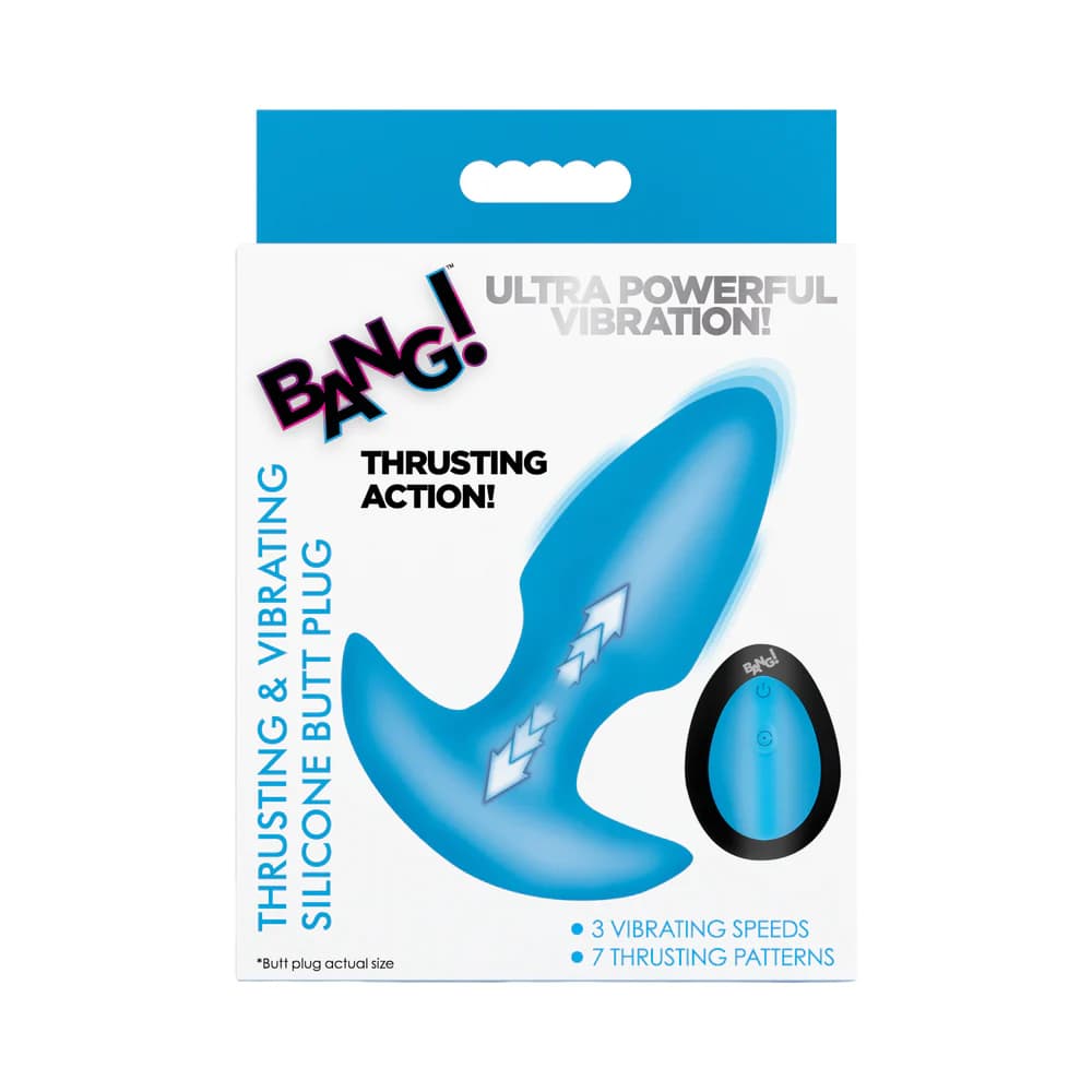 BANG! Thrusting & Vibrating Silicone Butt Plug Blue thumbnail 10