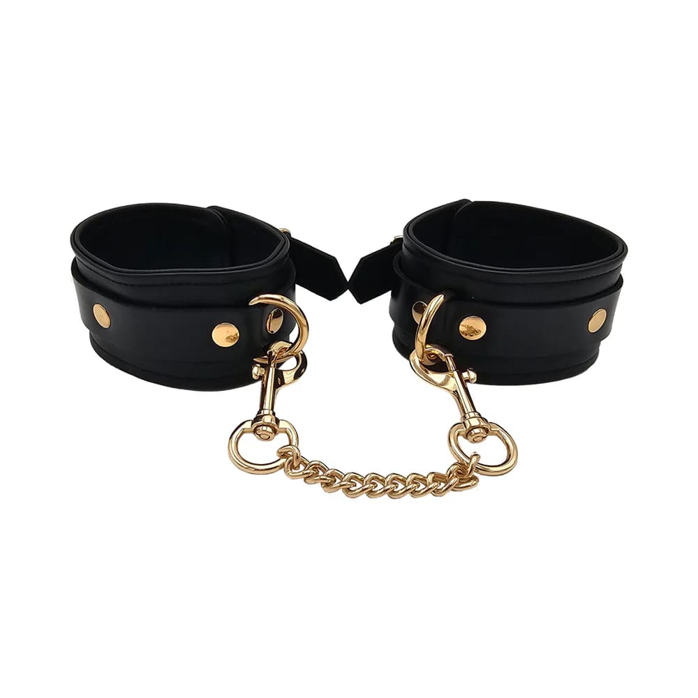 Rouge Leather Plain Wrist Cuffs Black with Gold Accessories thumbnail 2