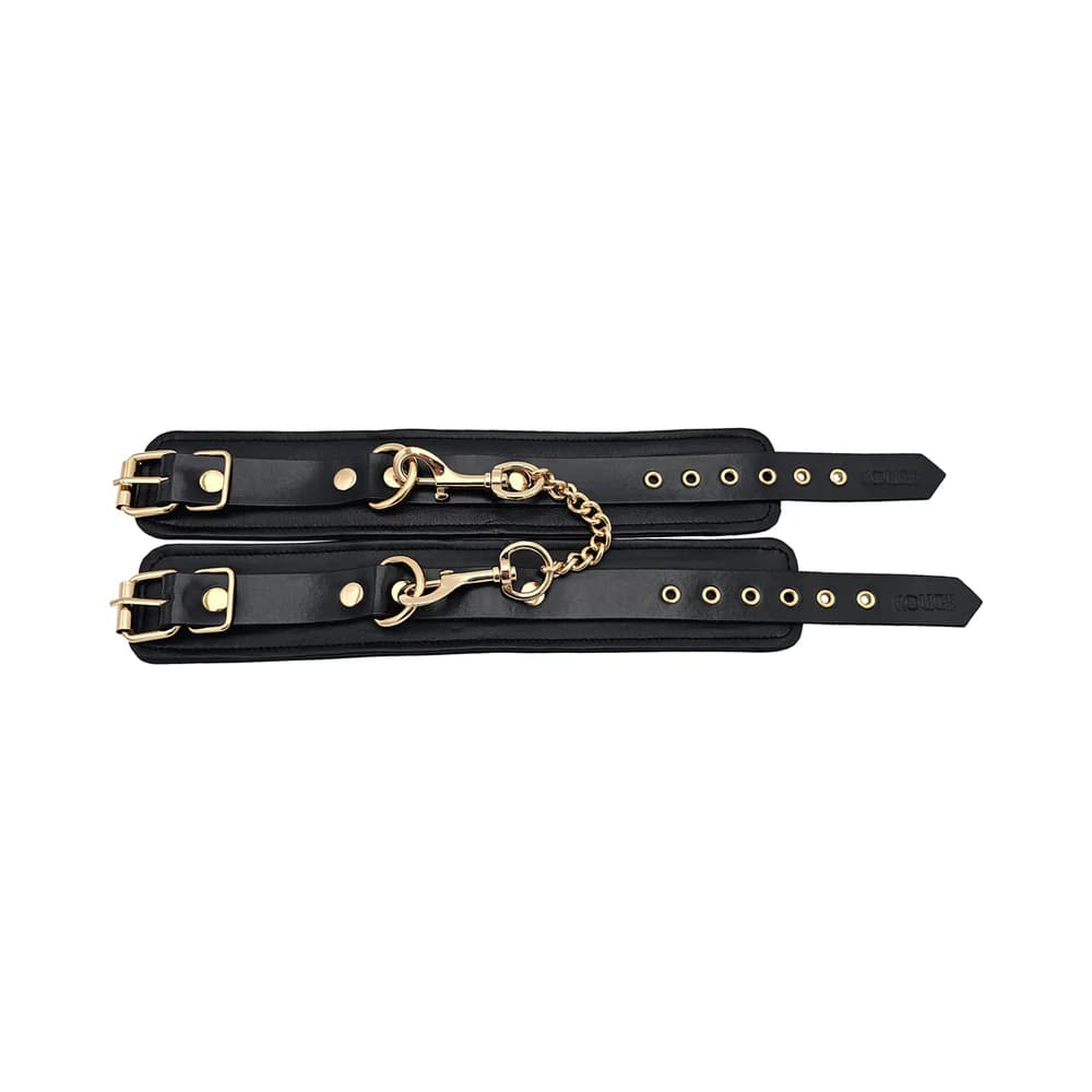 Rouge Leather Plain Wrist Cuffs Black with Gold Accessories thumbnail 3