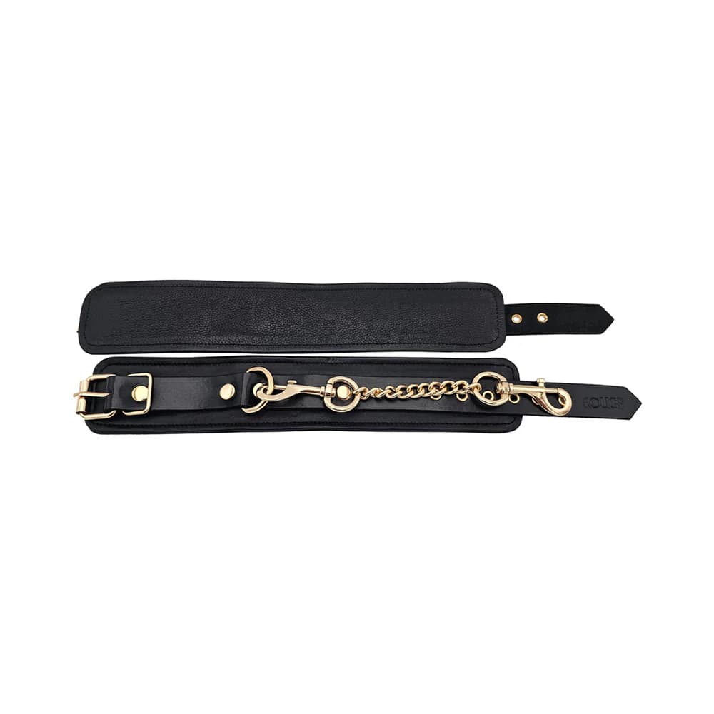 Rouge Leather Plain Wrist Cuffs Black with Gold Accessories thumbnail 4
