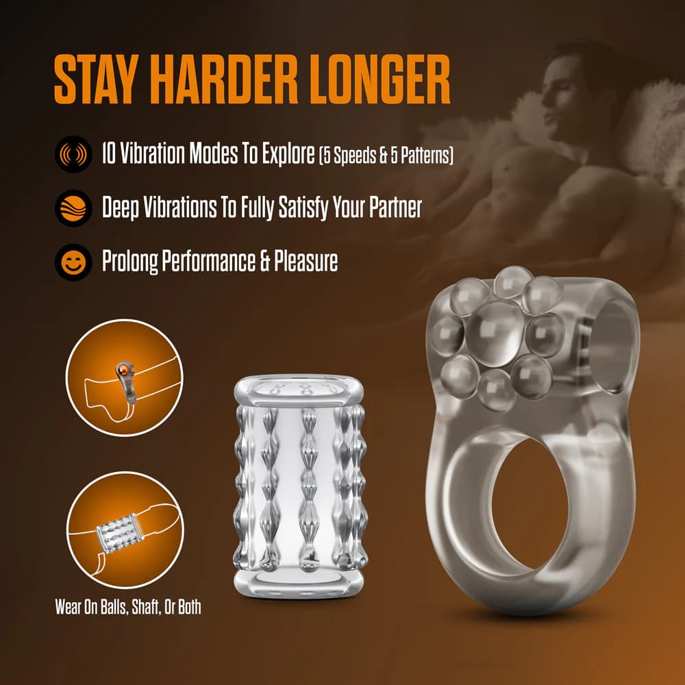 Stay Hard Vibrating Cock Ring Set with Sleeve 1 thumbnail 9