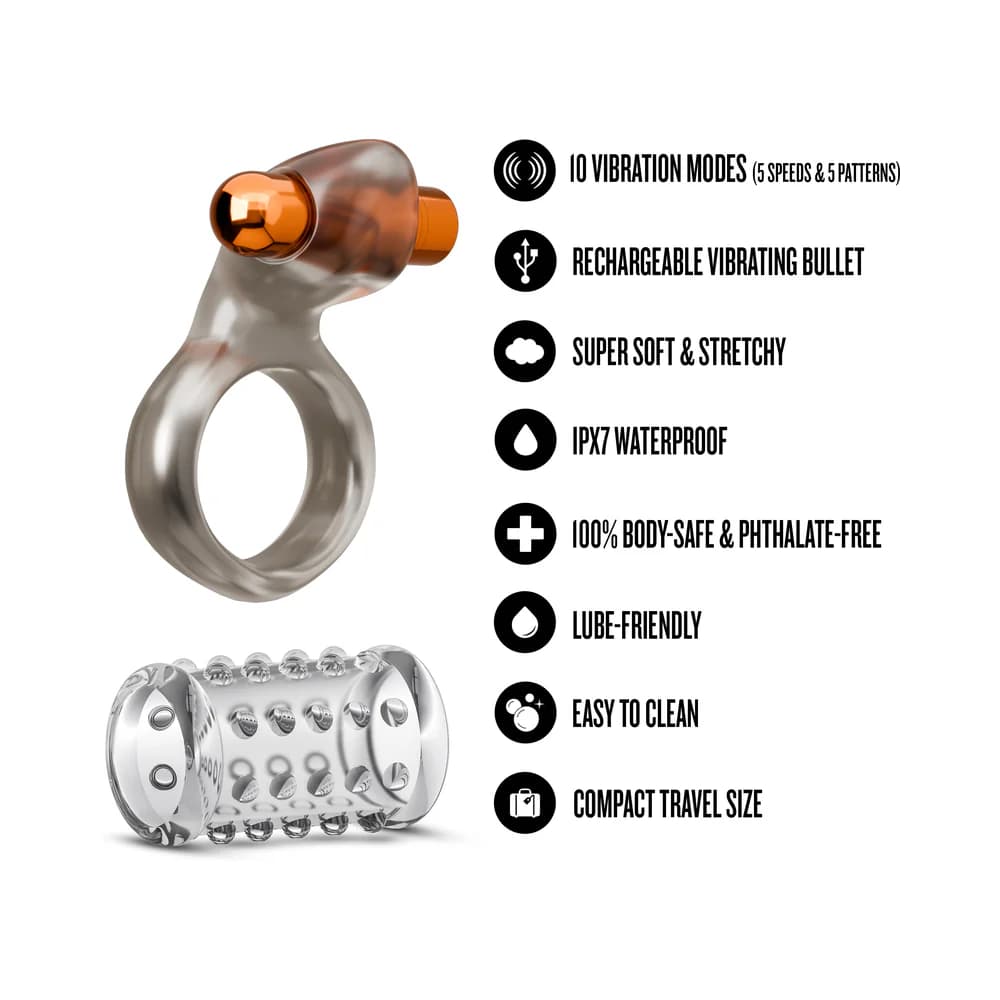 Stay Hard Vibrating Cock Ring Set with Sleeve 2 thumbnail 7