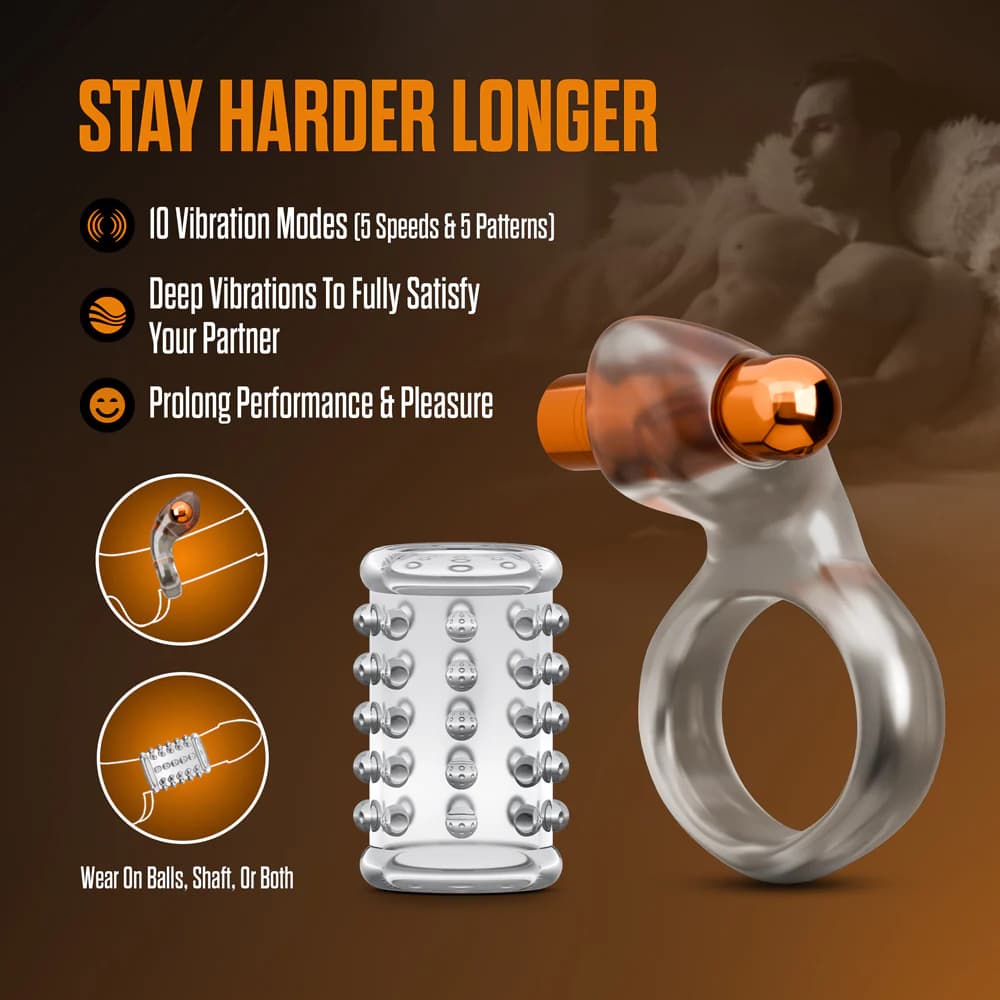 Stay Hard Vibrating Cock Ring Set with Sleeve 2 thumbnail 9