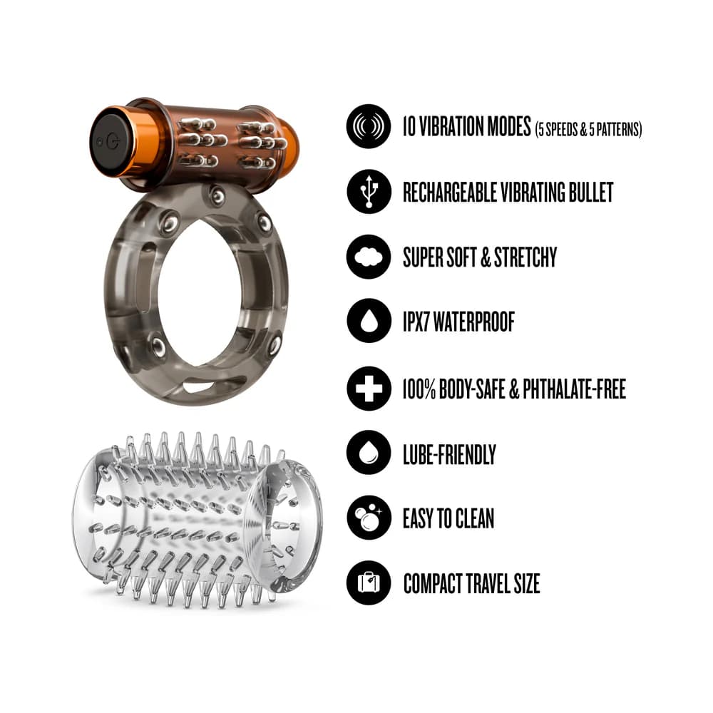 Stay Hard Vibrating Cock Ring Set with Sleeve 3 thumbnail 7