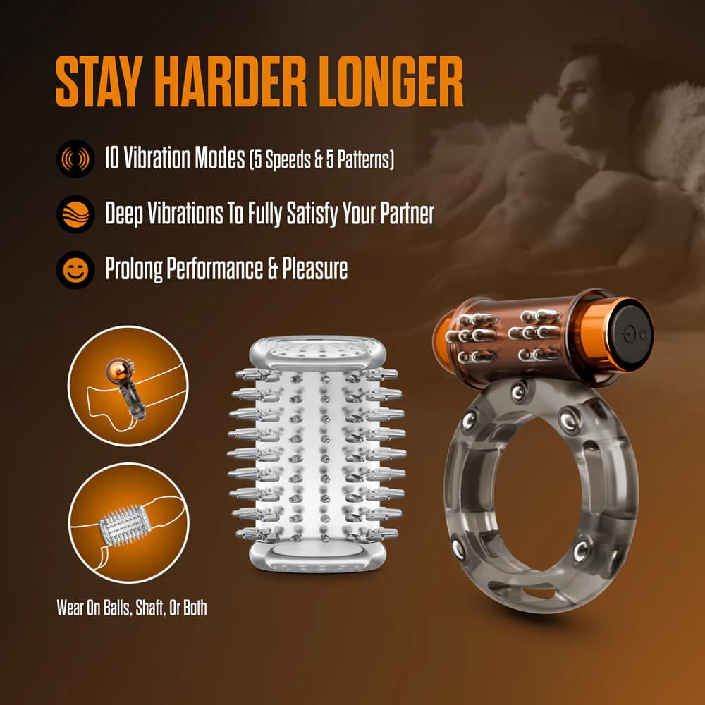 Stay Hard Vibrating Cock Ring Set with Sleeve 3 thumbnail 9